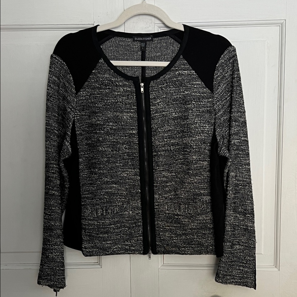 Eileen Fisher Charcoal and Black Textured Blazer - Size Large